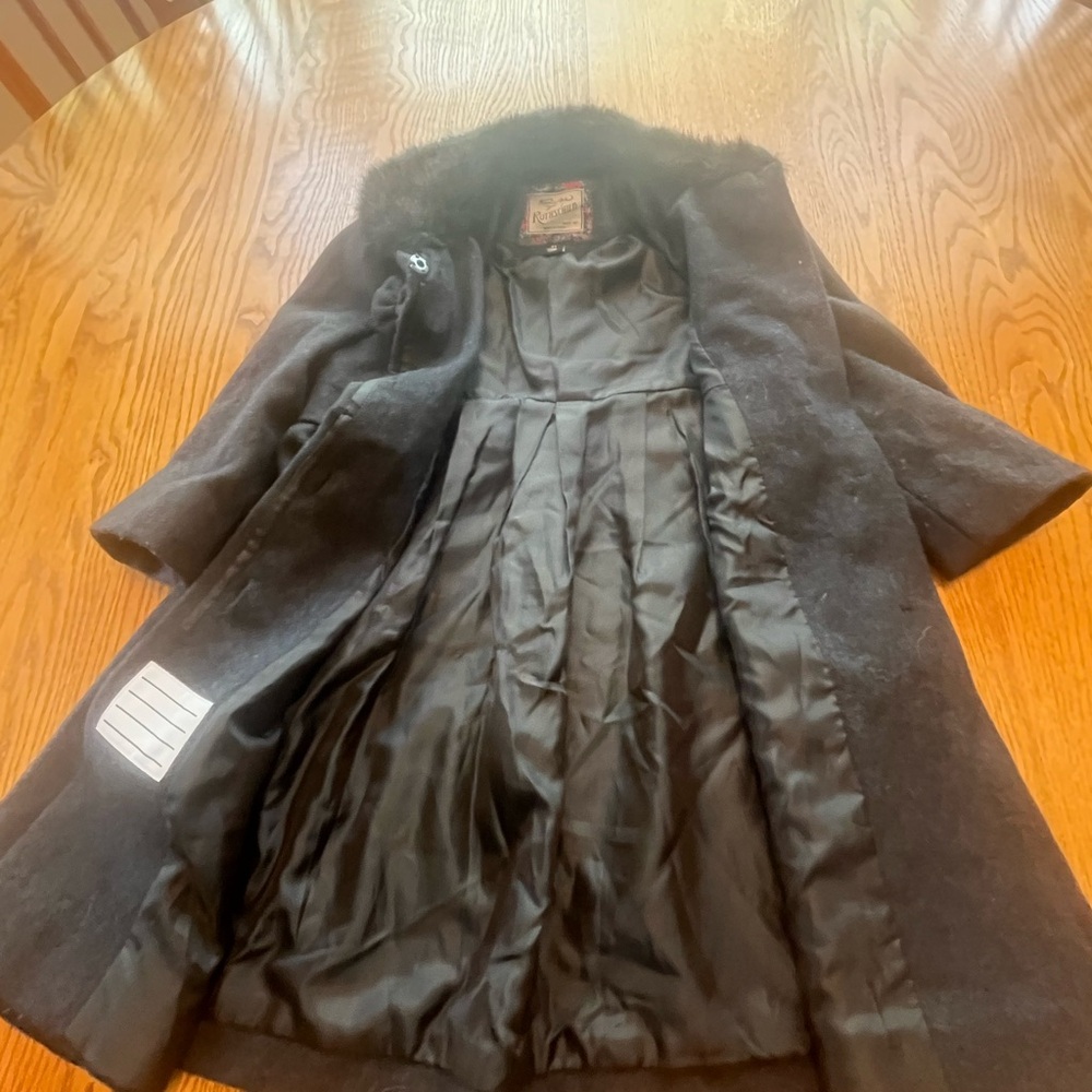 LAST CALL Rothschild Dark Gray Wool Blend Pleated Coat Girls 3 Faux Fur Collar - Picture 6 of 9